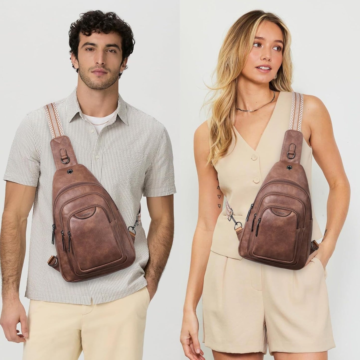 10L Crossbody Sling Bag for Women Men Anti Theft Cross Body Fanny Pack Belt Bag Purse Gifts for Women Faux Leather, Brown