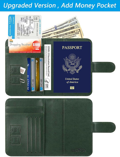 Passport Holder Cover Wallet RFID Blocking Leather Card Case Travel Accessories for Women Men (Atrovirens)