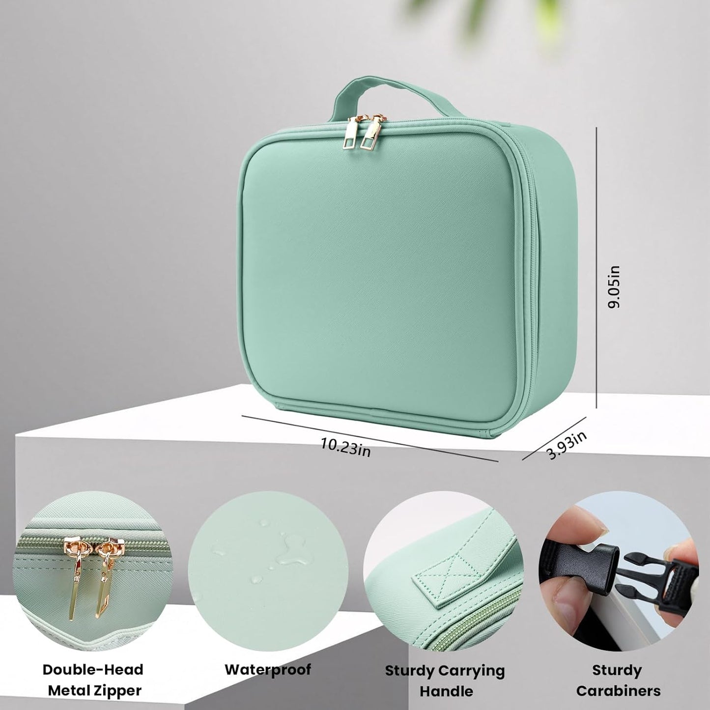 Travel Makeup Bag with LED Mirror and Light Makeup Travel Bag Organizer Portable Cosmetic Brush Organizer Bag with Adjustable Dividers for Cosmetics Makeup Brushes Toiletry (Light Green)