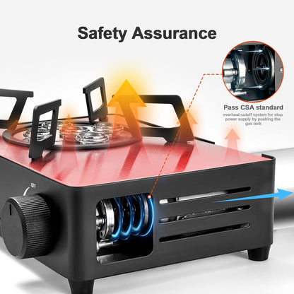 Odoland Portable Camping Stove 7500 BTU Camp Stove Lightweight Butane Gas Stove for Camping Cooking Outdoor Backpacking and Picnic (Black)