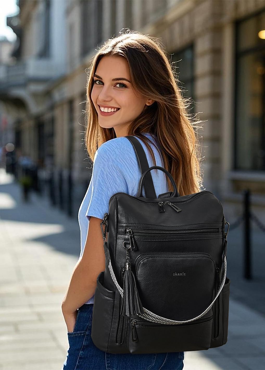 Shrrie Vegan Leather Laptop Backpack for Women 15.6 inch Work Backpack Fashion Travel Backpack Purse for Travel College Work