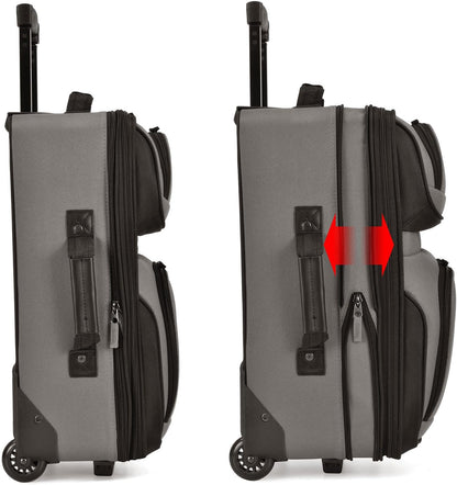 U.S. Traveler Lightweight Rolling 20" Carry On Luggage Softside Suitcase, Grey, 2 Wheel Single