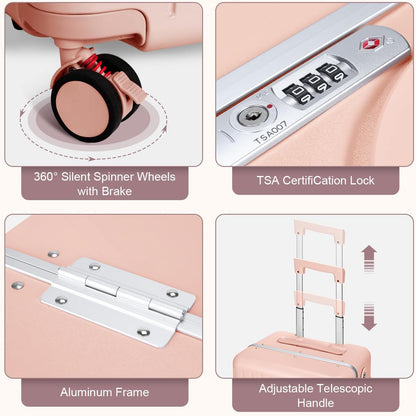 MRPLUM Ride On Luggage with Seat for Kids&Adults with Seat Belt,Hard Shell Lightweight Rolling Spinner Wheels Travel Luggage with TSA Lock,20 inch,Pink