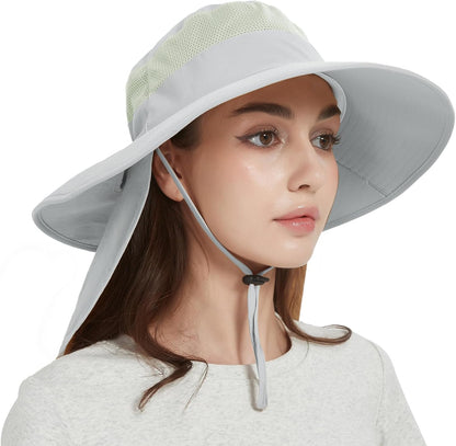 Fishing Hat Breathable Wide Brim Sun Hats with Neck Flap Bucket Hat Outdoor Safari Hat for Men Women UPF 50+ Sun Protection