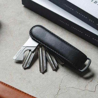 Jibbon Italian Premium Leather Key Organizer - Stylish Key Holder with Marine Grade 316 Stainless Steel, Compact EDC Keychain
