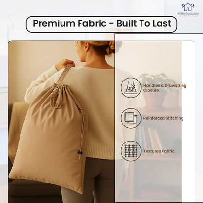 LFH Home Cotton Canvas Large Laundry Bag with Handle, Heavy Duty Drawstring Closure Washable Laundry Bags, School Travel, Home, Hotel, College Dorm, Organizer Sack, Toys 20x30-Beige Thanks Giving