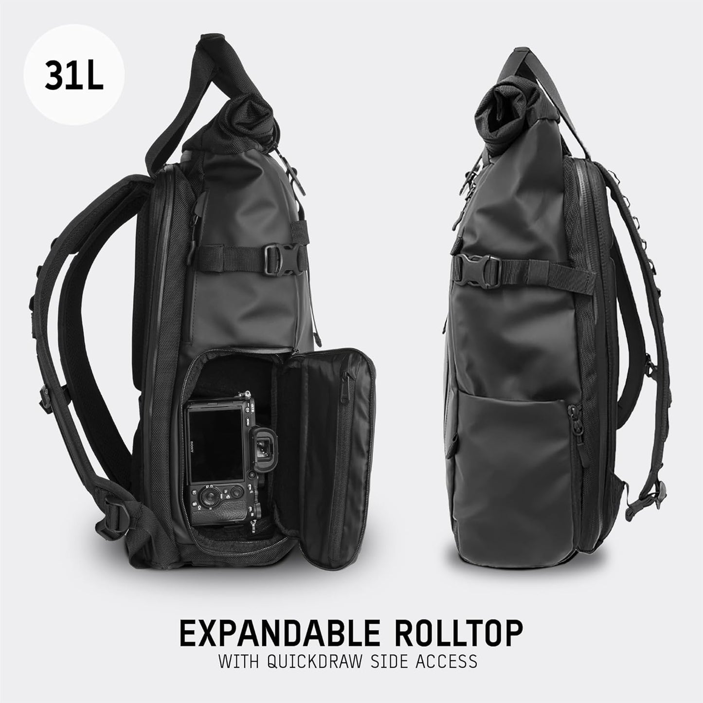 WANDRD PRVKE 31L, V3 Backpack: Weather-Resistant Travel & Camera Backpack with Laptop Sleeve, Quick Side Access, Clamshell Opening – Ideal Photography & Travel Bag (Black)