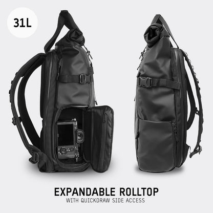 WANDRD PRVKE 31L, V3 Backpack: Weather-Resistant Travel & Camera Backpack with Laptop Sleeve, Quick Side Access, Clamshell Opening – Ideal Photography & Travel Bag (Black)