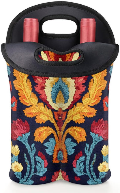 Neoprene Wine Tote, Bottle Carrier Gag Insulating Neoprene Thicker, Insulated Wine Bag for Travel Holds Two Bottles, Bottle Carrier Bags Protect the Bottles, Colorful Totem