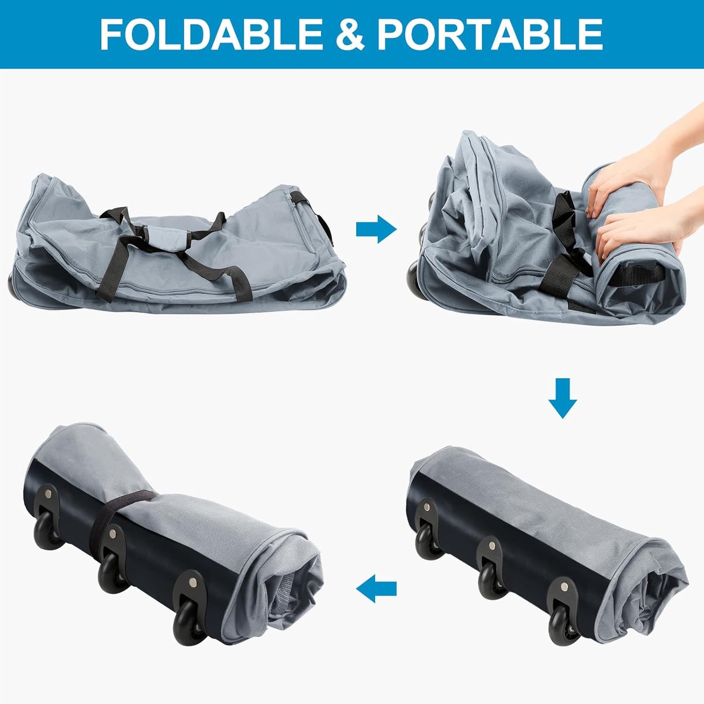 Finnhomy 120L Foldable Rolling Duffel Bag with 3 Wheels, Light Weight Travel Duffel bag with Large Loading Capacity, 32 inch Rolling Duffel bag with Shoulder Strap for Travel Camping Sports