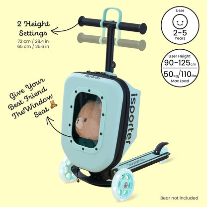 iSporter Luggage Scooter for Kids Ages 2-5 | Ride-On Suitcase Scooters for Boys Girls | Foldable & Height Adjustable, 110lbs Max