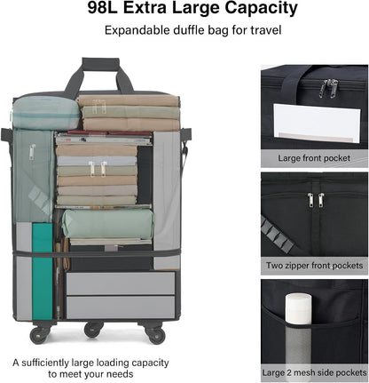 MILADA Expandable Luggage Bags for Travel Foldable Suitcase with Wheels Collapsible Rolling Travel Duffle Bag Lightweight Large Suitcases without Telescoping Handle, Black