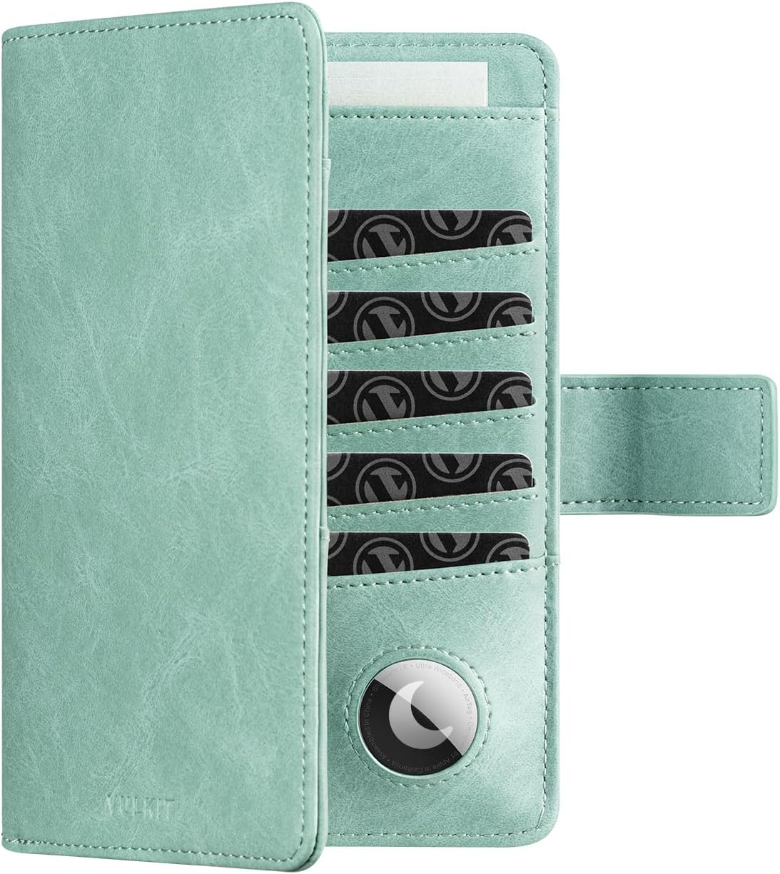 VULKIT Passport Holder with Airtag Holder RFID Blocking Passport Wallet Travel Leather Passport for Women(Mint Green)