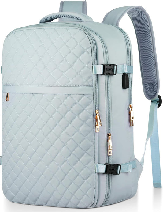 MOMUVO Large Travel Backpack Women, Flight Approved Carry On Backpack, Water Resistant Anti-Theft Large Casual Daypack Fit 17 Inch Laptop with USB Charging Port, Blue