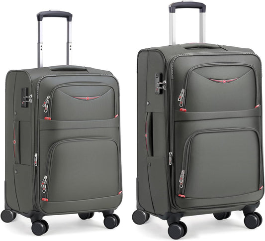 Softside Expandable Luggage with 4 Spinner Wheels, Durable Carry-On Luggage Suicase (Gray, 2-Piece Set 21/25)