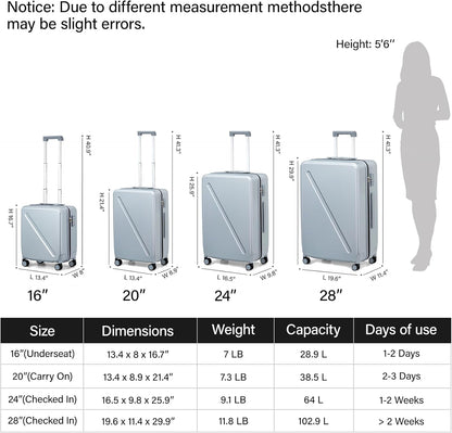 MILADA Underseat Carry On Luggage with Wheels 16 Inch Small Suitcase Personal Item Underseat Carry On Bag TSA Approved Carry On Luggage Hard Shell Suitcases Mini Travel Luggage, Grey
