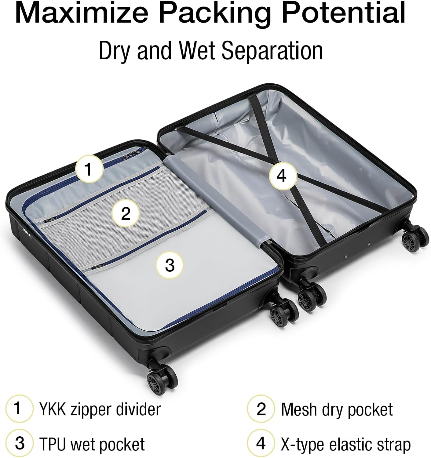 KYME 26 Inch Luggage TSA Approved Hardshell 26" Suitcases with Spinner Wheels Durable Medium Travel Checked Luggage with Cup Holder for Women Men Black