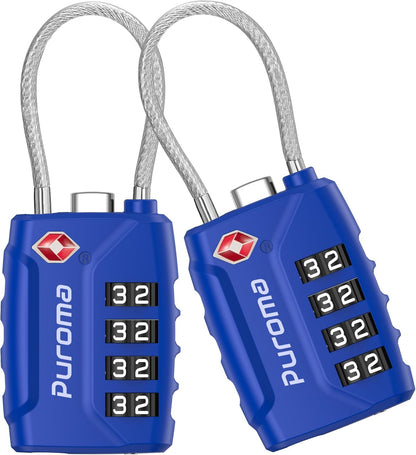 Puroma 2 Pack TSA Approved Luggage Locks, 4 Digit Combination Travel Locks Resettable Code Lock with Zinc Alloy Body for Suitcase, Toolbox, Backpack, Bag, Gym Locker (Blue)