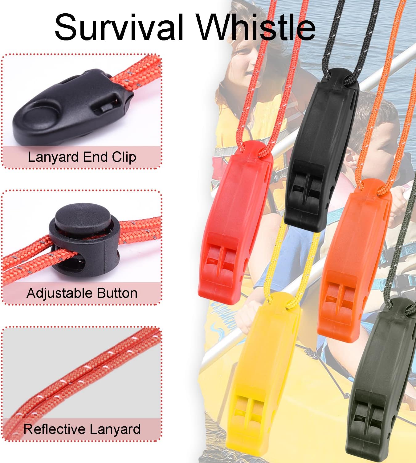 4Pack Emergency Whistles with Adjustable Reflective Lanyard, Shrill Loud Safety Whistle for Outdoor Survival Hiking Camping Hunting Fishing Kayak Life Vest Jacket Boating Rescue Signal (MilitaryGreen)