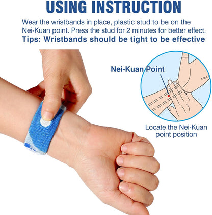 Motion Sickness Bands Anti Nausea Wristband for Adult and Kids Morning Sickness Relief for Pregnant Women Acupressure Nausea Relief for Car, Sea, Air Sickness - 2 Pairs Camo Blue, Camo Pink
