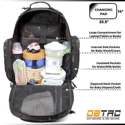 Diaper Bag Backpack for Dad, DBTAC Large Baby Nappy Bag for Men w/Changing Mat, Insulated+Wipe Pockets, Stroller Straps, Black Camo