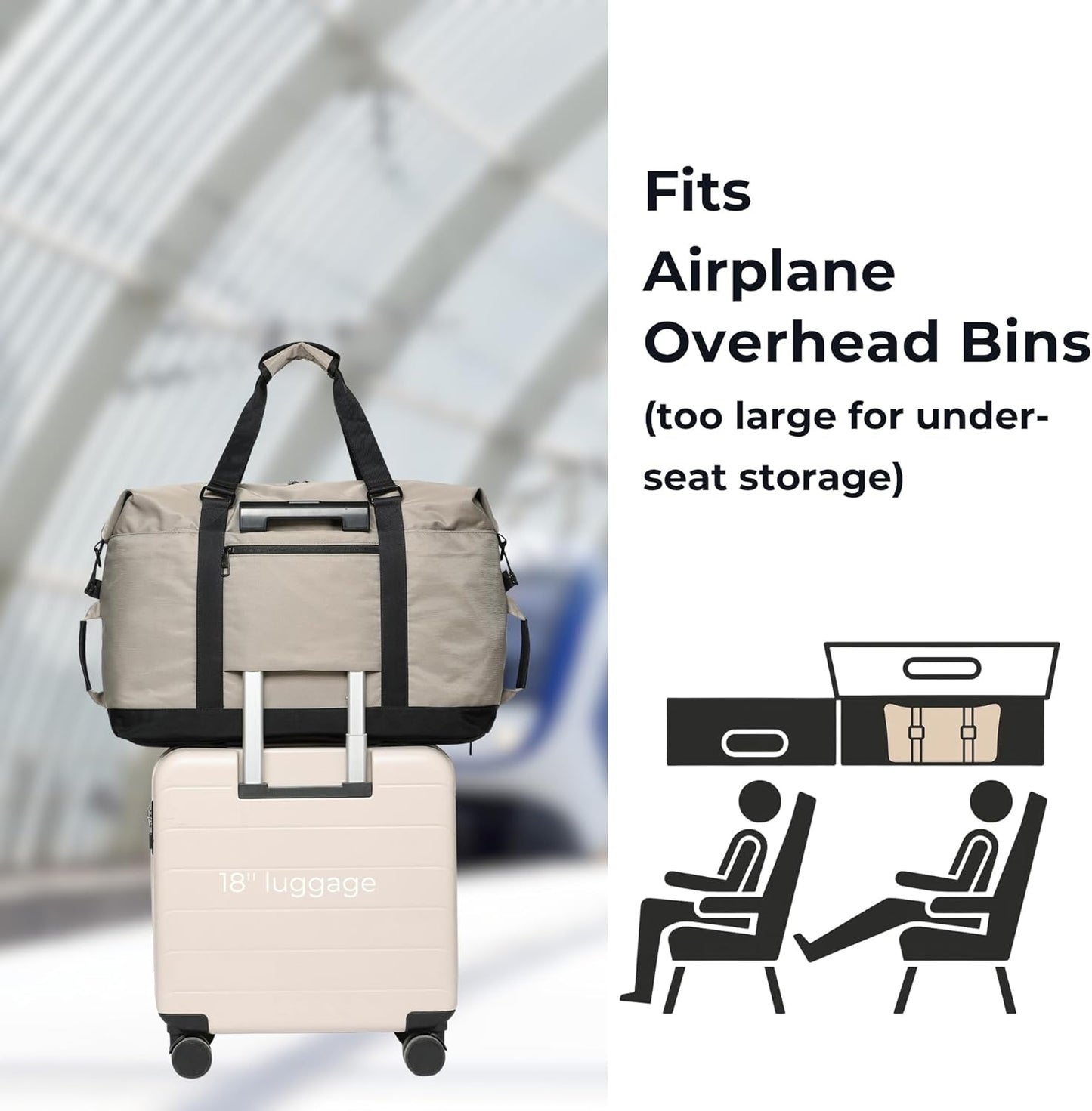 SUNNY BIRD Duffel with Utility Pouch, 40L Weekender Overnight Bag with Shoe Compartment for Travel and Sports (Grey and black)