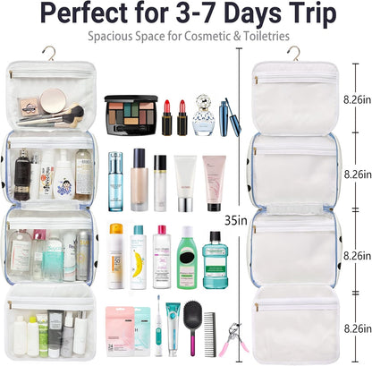 Hanging Travel Toiletry Bag,Large Capacity Cosmetic Travel Toiletry Organizer for Women with 4 Compartments & 1 Sturdy Hook,Perfect for Travel/Daily Use/Christmas