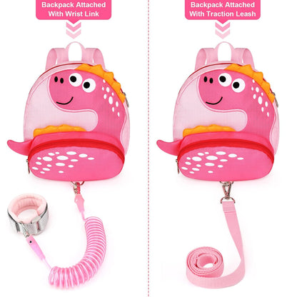 Accmor Toddler Harness Backpack with Leash, Cute Dinosaur Kid Backpacks with Anti Lost Wrist Link, Mini Child Harness Leash Walking Wristband Baby Protection Belt for Girls Aged 1-3 Years