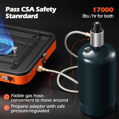 Odoland Portable 2 Burner Camping Stove Propane 17000 BTU/h Gas Stove Collapsible Backpacking Stove for Indoor Outdoor Cooking Hiking and Picnic