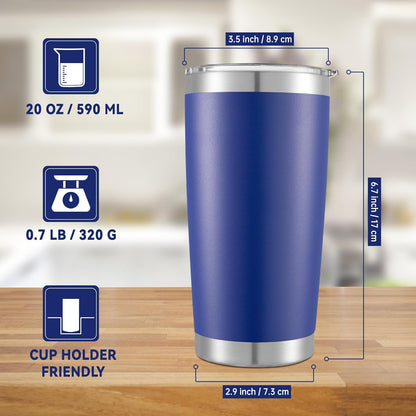 20 oz Tumbler Stainless Steel Tumblers with Lid Double Wall Vacuum Insulated Coffee Mug 20oz Powder Coated Cup for Hot and Cold Drinks, Blue, 1 pack