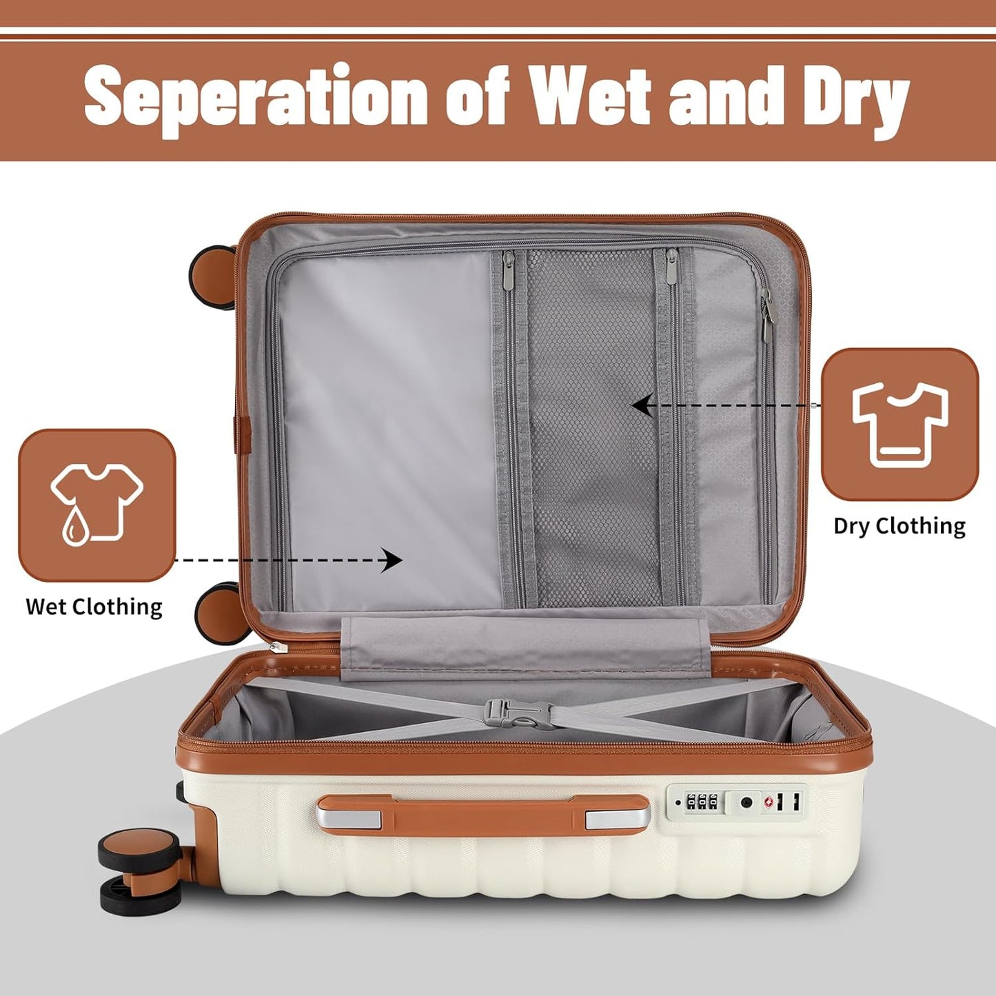 Lightweight Luggage with Spinner Wheels & YKK Zipper, 3-Piece Suitcase ABS+PC Hardside Luggage Set with TSA Lock for Women Men, Apricot Off White (20+24+28 inch)