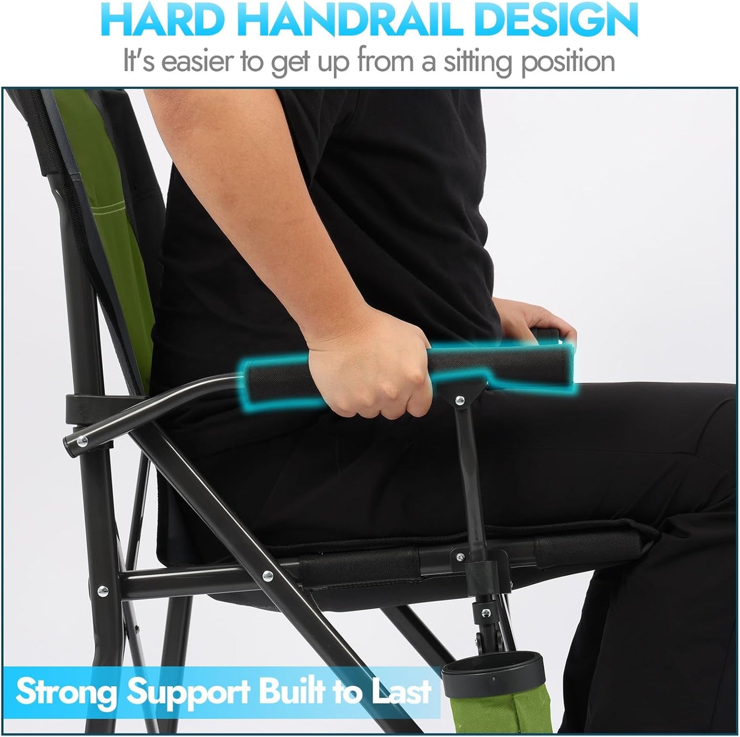 2 Pack Oversized Folding Camping Chair for Adults, Supports 450 LBS Camping Chairs, Heavy Duty Camping Chair with Side Pockets, Foldable Outdoor Chair for Camping, Beach, Fishing, Hiking, Green-Black