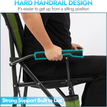 2 Pack Oversized Folding Camping Chair for Adults, Supports 450 LBS Camping Chairs, Heavy Duty Camping Chair with Side Pockets, Foldable Outdoor Chair for Camping, Beach, Fishing, Hiking, Green-Black