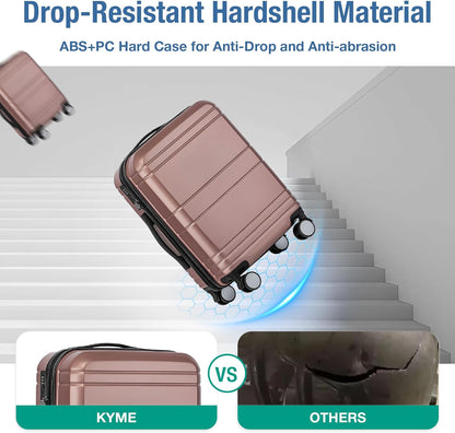 KYME Carry On Luggage 22x14x9 Airline Approved with TSA Lock Hard Shell Carry On Suitcase Lightweight Suitcases with Wheels Small Luggage for Men Women,Carry-On 20 Inch,Rose Gold