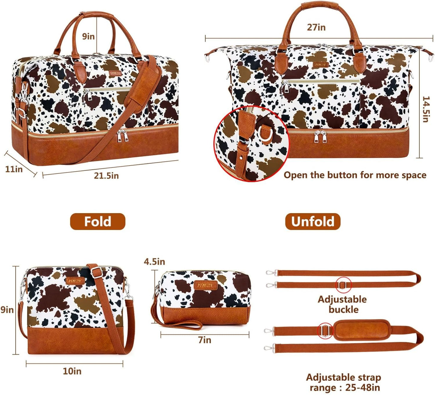 Weekender Bag for Women, Travel Duffel Bag Carry On Overnight Bag with Shoe Compartment Large Nylon Travel Weekend Tote Bag