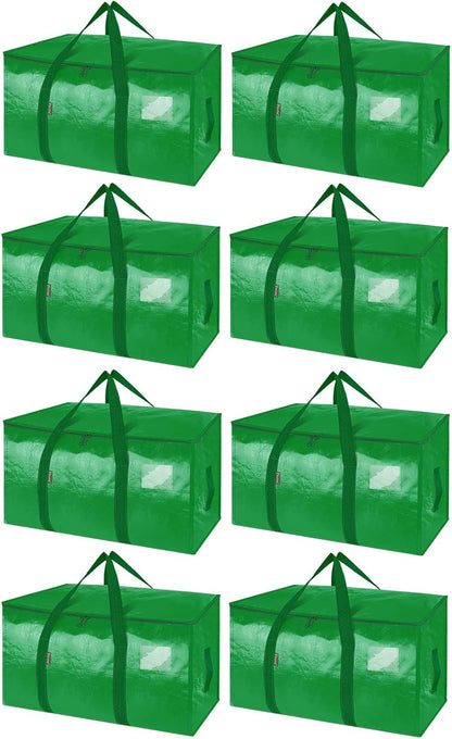 BALEINE 8-Pack Oversized Moving Bags with Reinforced Handles, Heavy-Duty Storage Tote for Clothes, Moving Supplies (Light Green, 8-Pack)