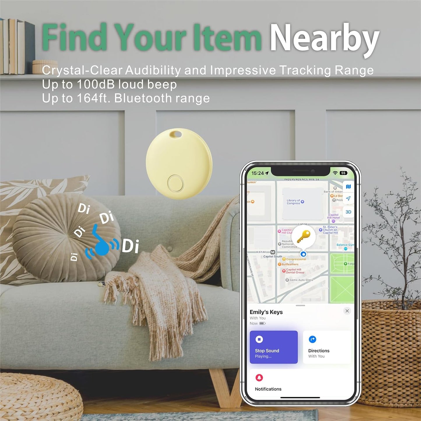 Reyke Smart Tag, Air Tracker Luggage Tracker, Works with Apple Find My (iOS Only), Item Locator for Key, Luggage, Backpack, Wallet, IP67 Waterproof, Yellow