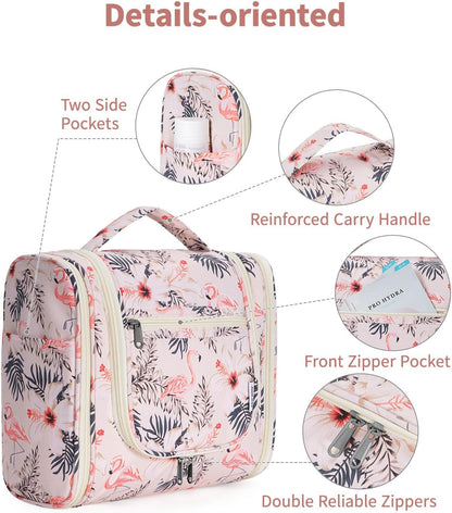 Narwey Hanging Toiletry Bag for Women Travel Makeup Bag Organizer Toiletries Bag for Cosmetics Essentials Accessories (Large, Beige Bird)