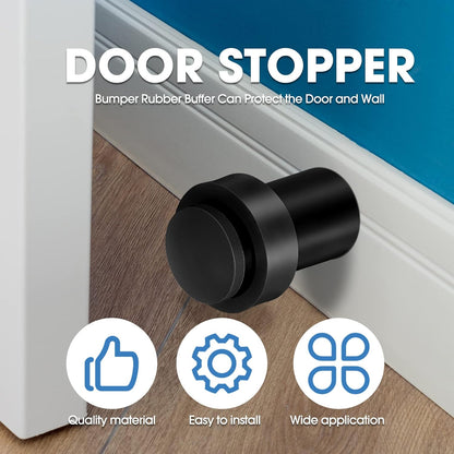 Chumia 10 Pcs Door Stopper Mounted Floor Stops Stainless Steel Cylindrical Stopper Modern Decorative Rubber Bumper Stops Holder Wall Protector for Bottom or Top of Door (Black)