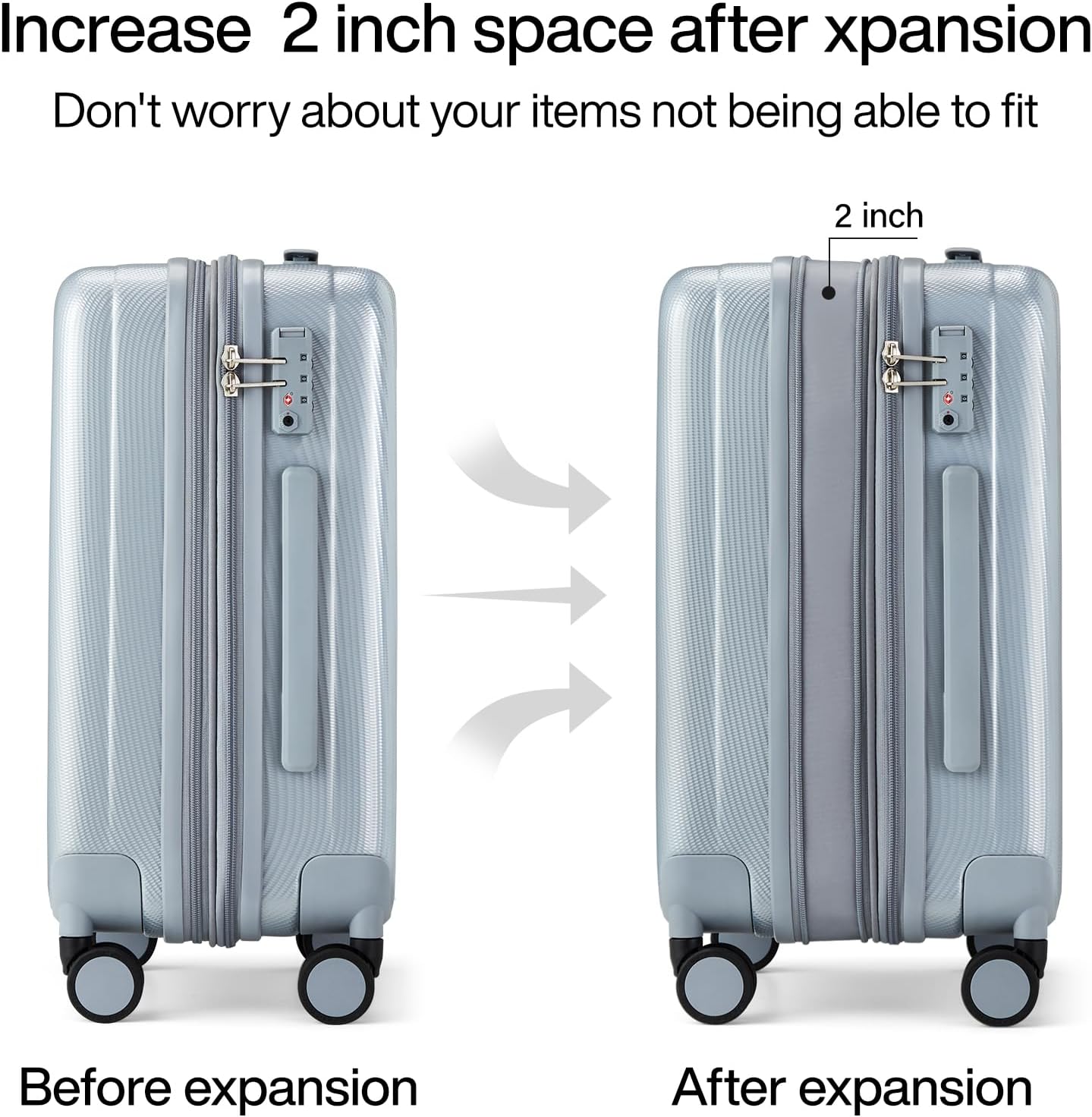 Hanke Expandable Hard Shell Luggage Sets 2 piece Carry On Luggage with Wheels Suitcases Lightweight Checked Travel Luggage Rolling Large Suitcase Travel Luggage Bag Woman Men 20/29 Inch(Gray)