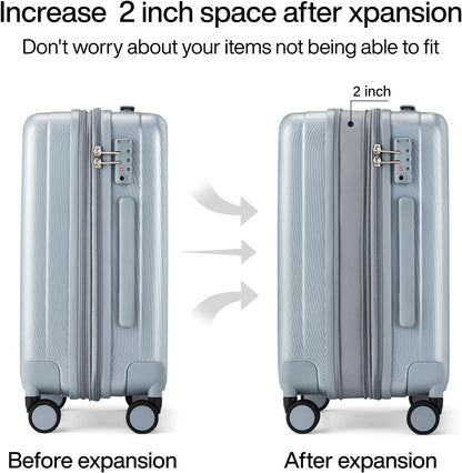 Hanke Expandable Hard Shell Luggage Sets 2 piece Carry On Luggage with Wheels Suitcases Lightweight Checked Travel Luggage Rolling Large Suitcase Travel Luggage Bag Woman Men 20/29 Inch(Gray)