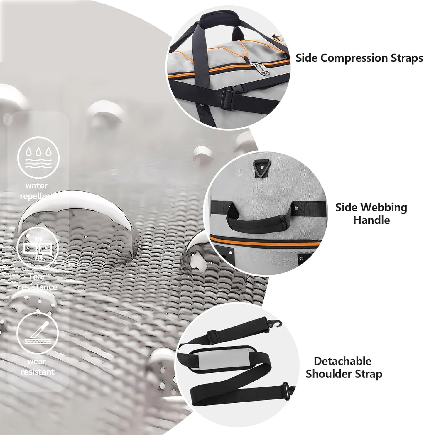 Rolling Duffle Bag with Wheels,110L/140L Expandable Soft-Sided Foldable Duffle Bag with 2 Rubber Wheels,Packable 32” Rolling Carry-On with Multi-Pockets & Compartments (Grey)