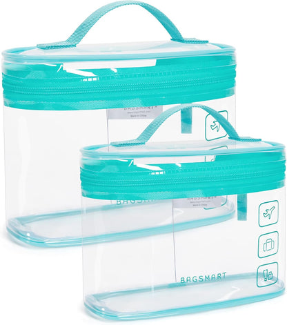 BAGSMART TSA Approved Toiletry Bag, 2 Pack Clear Makeup Cosmetic Bag Organizer, Quart Size Travel Bag for Toiletries, Carry-on Travel Accessories Essentials, Green-2pcs
