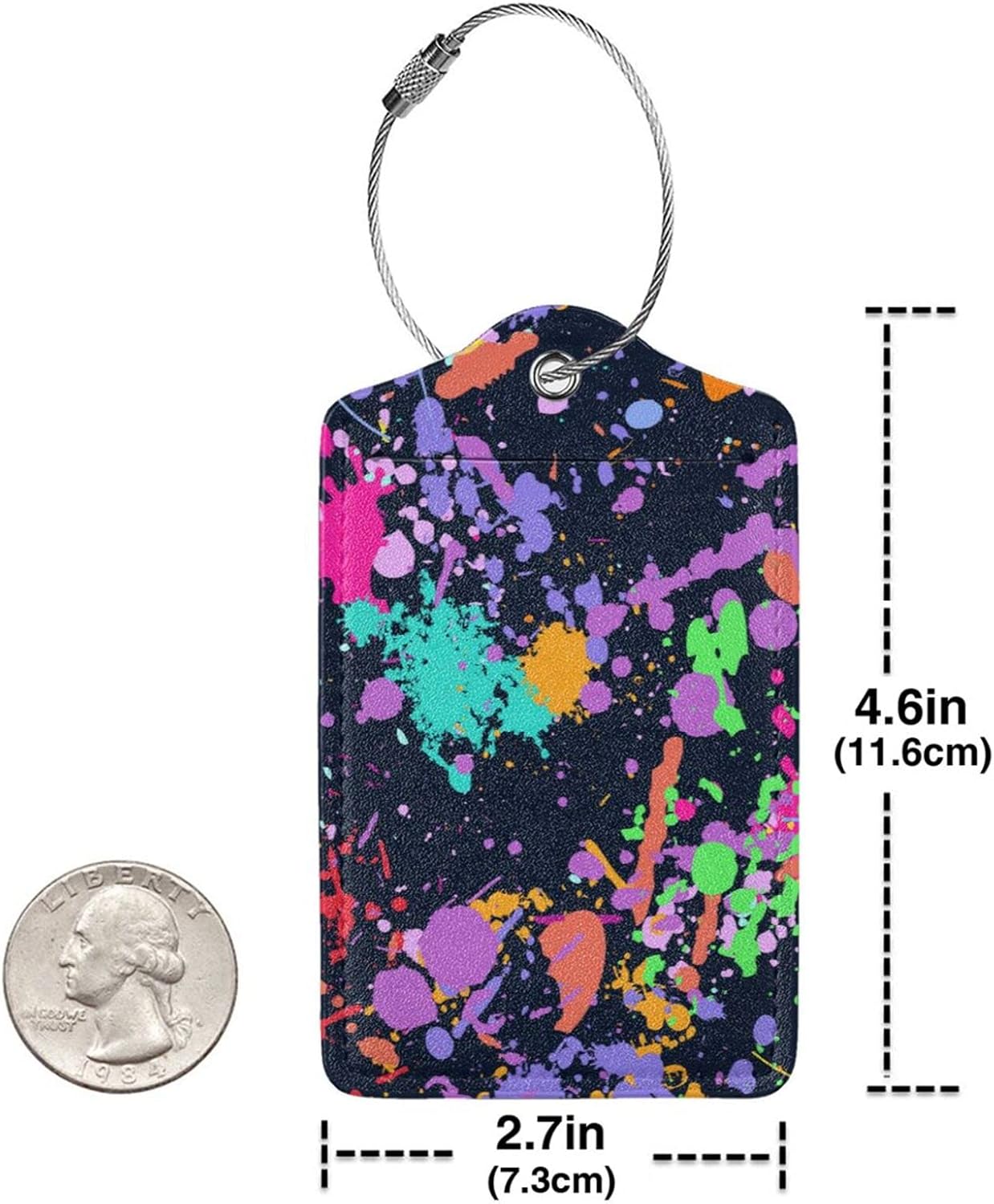 2 Pack Colorful Pop Art Luggage Tag for Men Women Girls Kids, Stylish Leather Bag Tags for Suitcase Artistic Modern Travel Backpack Labels