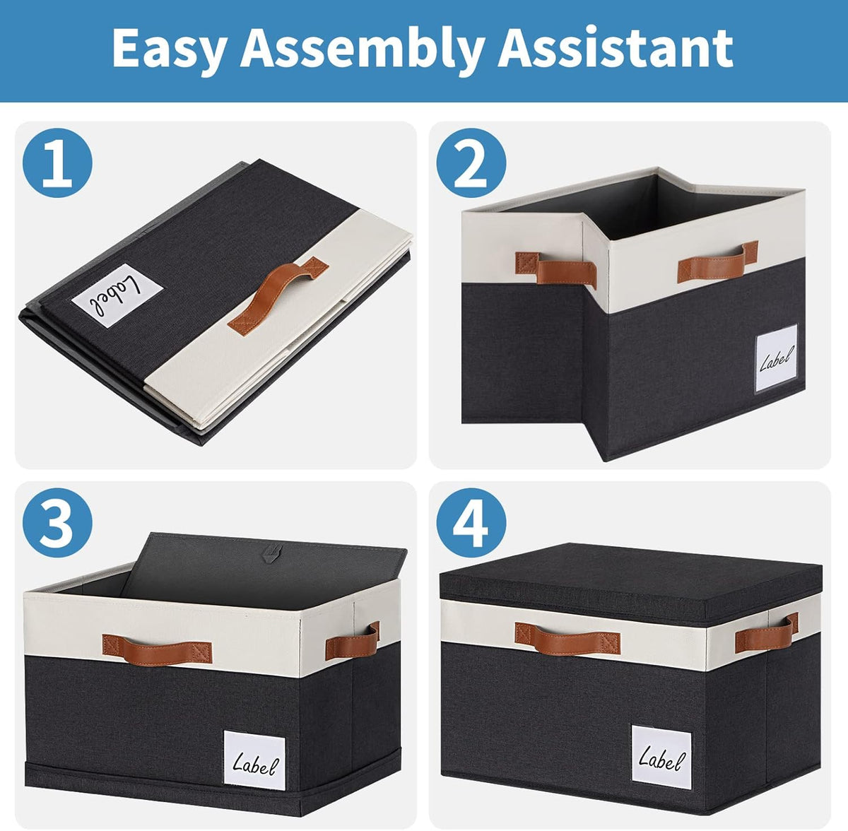 GhvyenntteS Large Storage Bins with Lids (3 Pack), Storage Baskets with Lid and Label Window, Foldable Fabric Storage Boxes with 3 Handles for Home Office College Dorms (Black, 15" x 11" x 9.7")