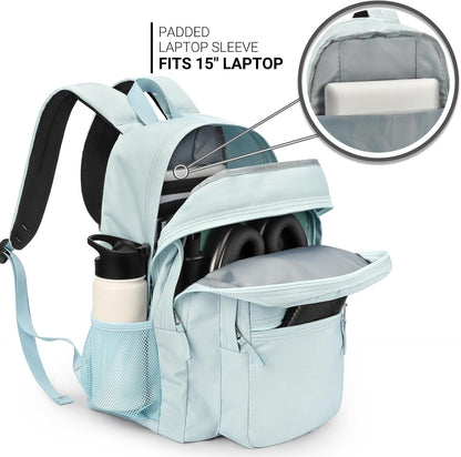 ZORFIN 26L Backpack for College, and Travel: Water Resistant Bookbag - Light Gray Blue