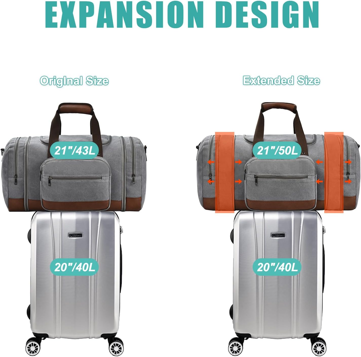 Dimayar Expandable Duffle Bag for Men, 50L Large-Capacity Weekender, Water-Resistant Mens Duffle Bags for Traveling, Lightweight & Durable Overnight Carry-On, Versatile Gym and Travel Bag