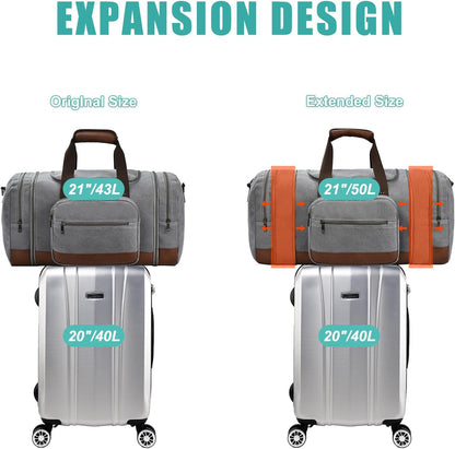 Dimayar Expandable Duffle Bag for Men, 50L Large-Capacity Weekender, Water-Resistant Mens Duffle Bags for Traveling, Lightweight & Durable Overnight Carry-On, Versatile Gym and Travel Bag