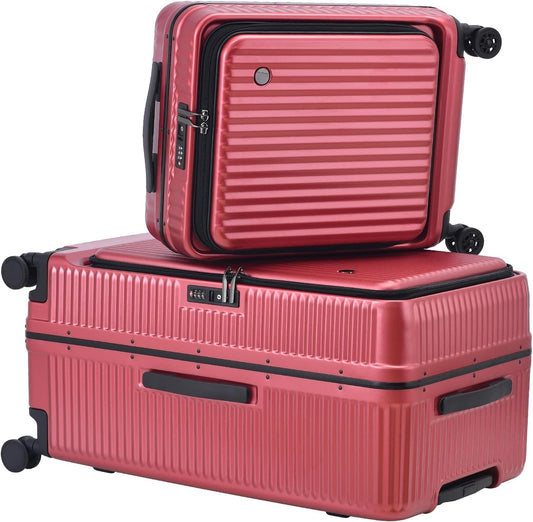 2 pieces 20/29 Aluminum Frame Carry On and Checked Luggage Set with Side Opening, Lightweight Hardshell ABS+PC Trunk Suitcase with TSA Lock, 360° Universal Wheels & Adjustable Handle,Wine Red