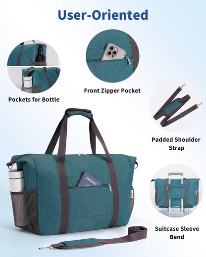 Narwey 18x14x8 Inches Travel Bag Spirit Airlines Frontier Personal Item, Travel Duffel With Wet Pocket Carry on Bag for Airplane Underseat Duffle Overnight for Women and Men (Teal)